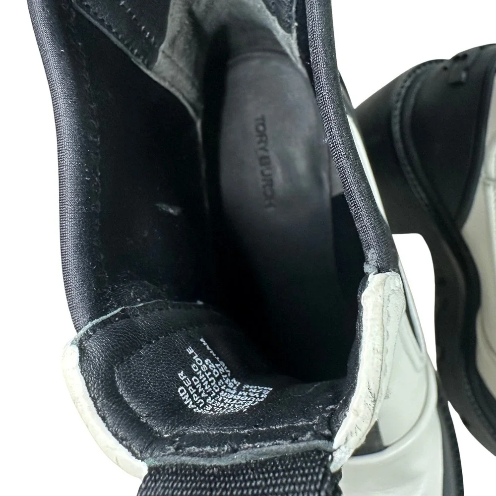 Tory Burch Black White Leather Lug Sole Chelsea Boots 8913 D23 Womens 8.5 NEW